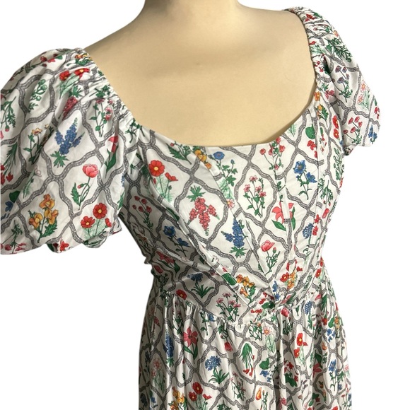 Anthropologie Moon River Floral Puff Sleeve Corset Midi Dress - Picture 4 of 7